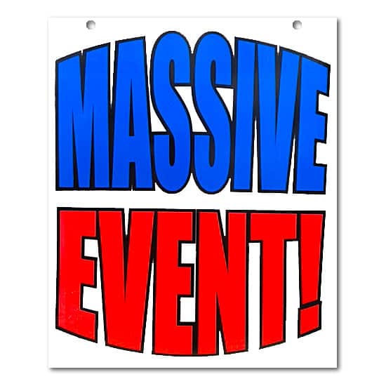 Ceiling Dangler - Massive Event - Fluorescent Letters - Card Stock - 20 inches x 28 inches