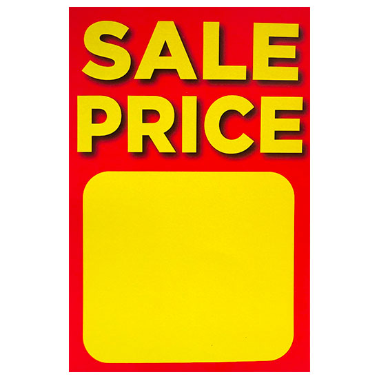 Store Tag with SALE PRICE text in yellow on red background 6 by 9 inches
