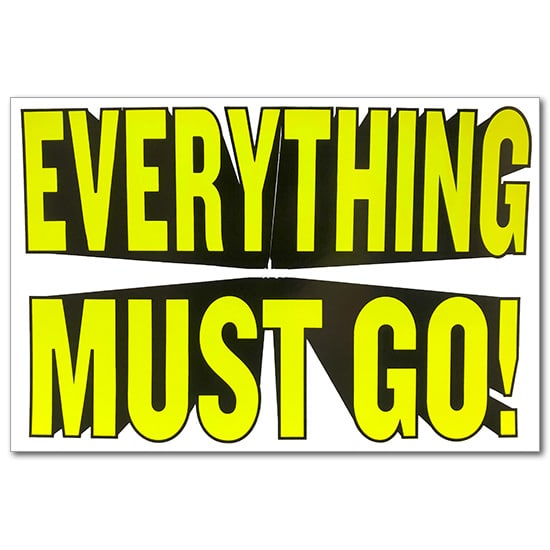 Ceiling Dangler - Everything Must Go - Fluorescent Letters - Card Stock - 35 inches x 23 inches