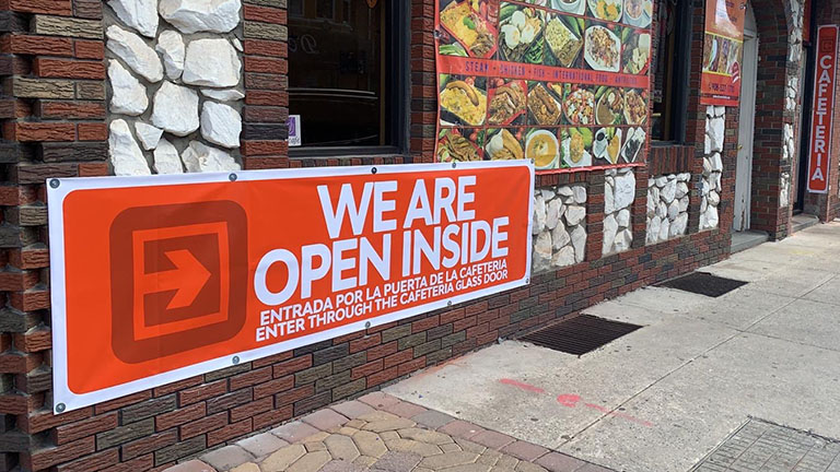 Restaurant We Are Open Vinyl Banner