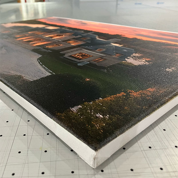 Image of a castle against a setting sun printed on Canvas